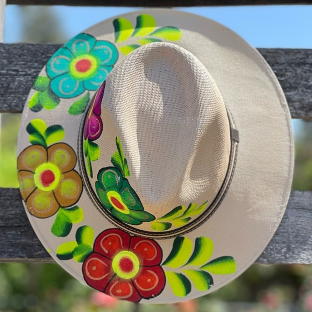 MEXICAN Artisan Hand painted Panama fedora sun hat|med/sm - Picture 1 of 9